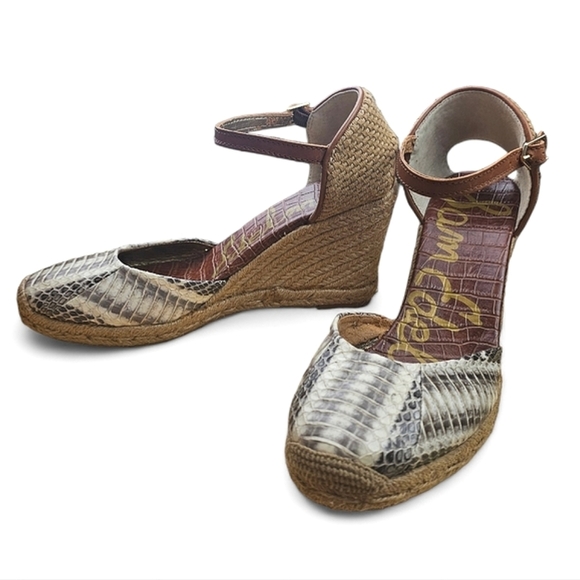 SAM EDELMAN Harmony Leather Snake & Croc Embossed Wedge Espadrille  Size 8.5 - Picture 1 of 11